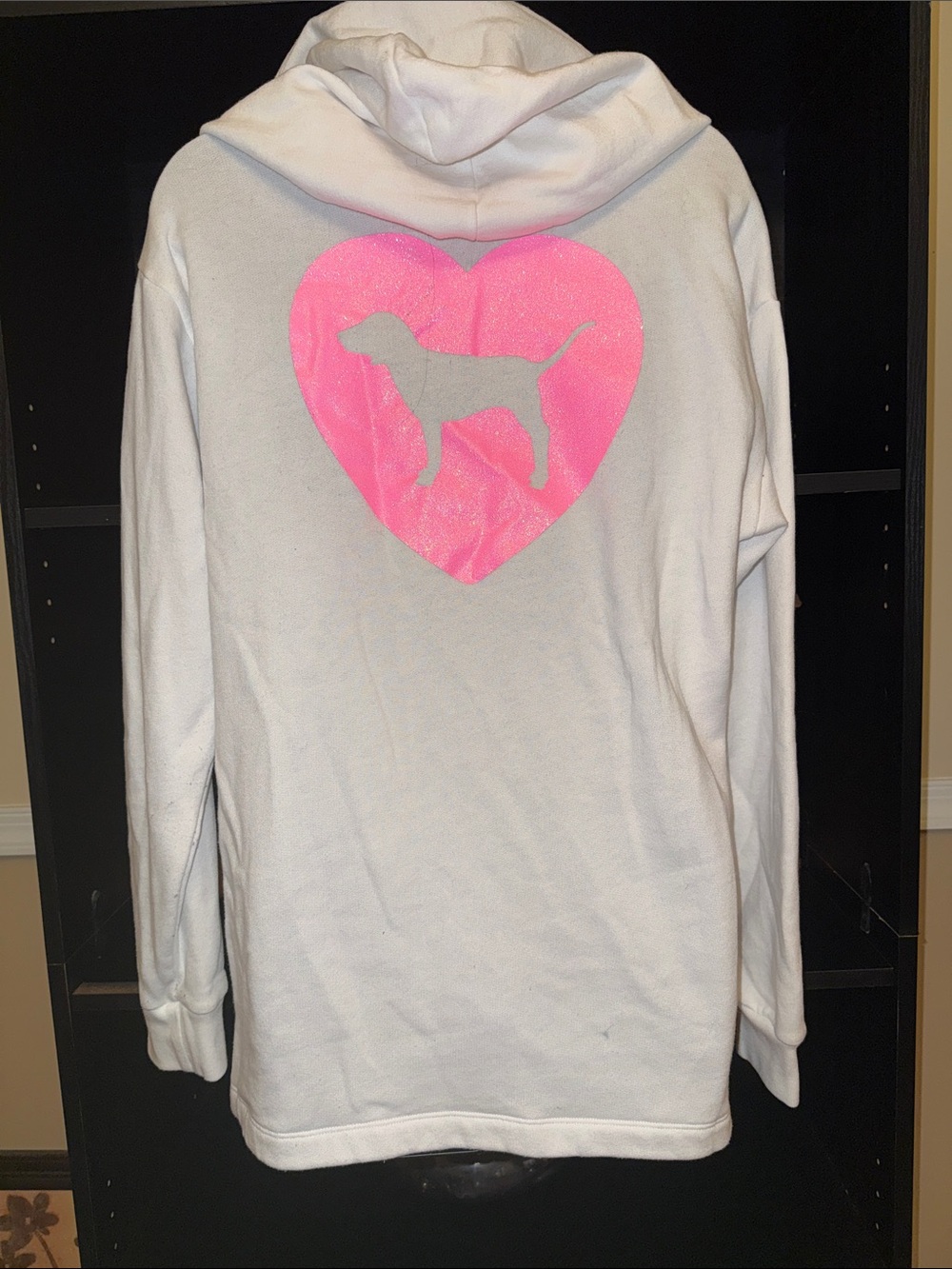 Victoria’s Secret PINK White Hoodie with Pink Heart & Dog Silhouette